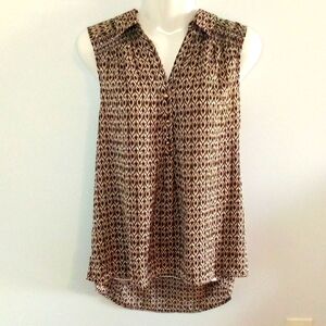 Brown Sleeveless Patterned Top Size L